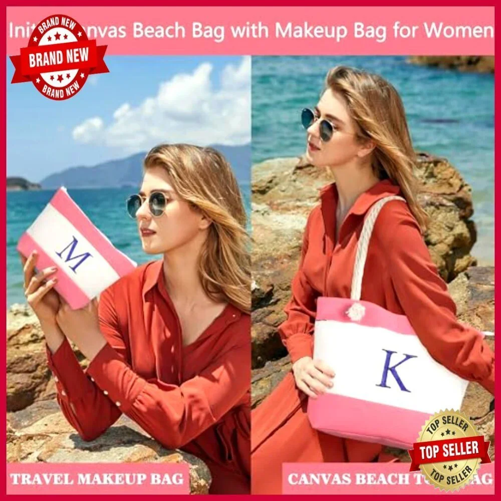 Large Waterproof Canvas Tote Bag with Zipper Pockets for Beach Travel